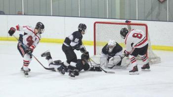 The Camden Hills ice hockey team in a Jan. 11 game. (Courtesy Molly Cole)