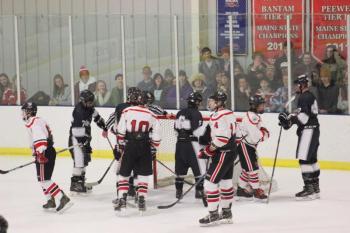The Camden Hills ice hockey team in a Jan. 11 game. (Courtesy Molly Cole)