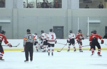 The Camden Hills varsity ice hockey team in a Jan. 14 game. (Courtesy Molly Cole)