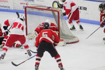 The Camden Hills ice hockey team in its Jan. 25 game. (Courtesy Molly Cole)