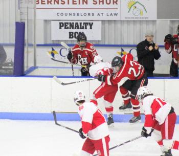 The Camden Hills ice hockey team in its Jan. 25 game. (Courtesy Molly Cole)