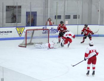 The Camden Hills ice hockey team in its Jan. 25 game. (Courtesy Molly Cole)