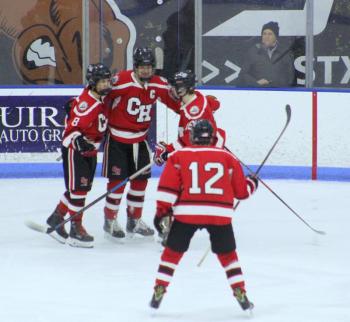 The Camden Hills ice hockey team in its Jan. 25 game. (Courtesy Molly Cole)