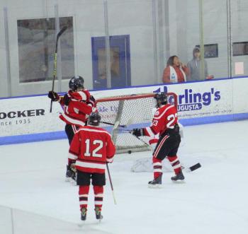The Camden Hills ice hockey team in its Jan. 25 game. (Courtesy Molly Cole)