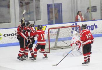 The Camden Hills ice hockey team in its Jan. 25 game. (Courtesy Molly Cole)