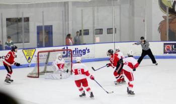 The Camden Hills ice hockey team in its Jan. 25 game. (Courtesy Molly Cole)
