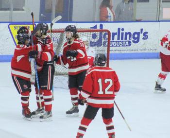 The Camden Hills ice hockey team in its Jan. 25 game. (Courtesy Molly Cole)