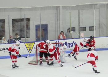 The Camden Hills ice hockey team in its Jan. 25 game. (Courtesy Molly Cole)