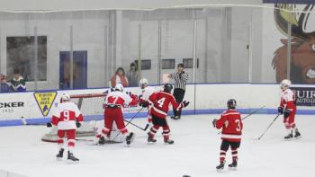 The Camden Hills ice hockey team in its Jan. 25 game. (Courtesy Molly Cole)