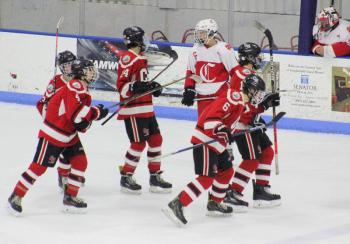 The Camden Hills ice hockey team in its Jan. 25 game. (Courtesy Molly Cole)