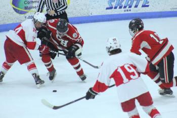 The Camden Hills ice hockey team in its Jan. 25 game. (Courtesy Molly Cole)