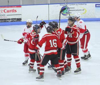 The Camden Hills ice hockey team in its Jan. 25 game. (Courtesy Molly Cole)
