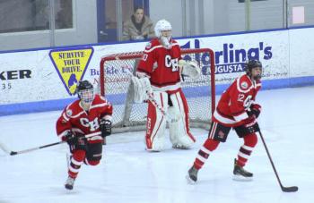 The Camden Hills ice hockey team in its Jan. 25 game. (Courtesy Molly Cole)