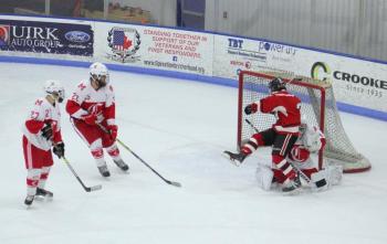 The Camden Hills ice hockey team in its Jan. 25 game. (Courtesy Molly Cole)