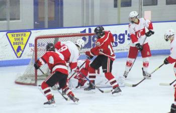 The Camden Hills ice hockey team in its Jan. 25 game. (Courtesy Molly Cole)
