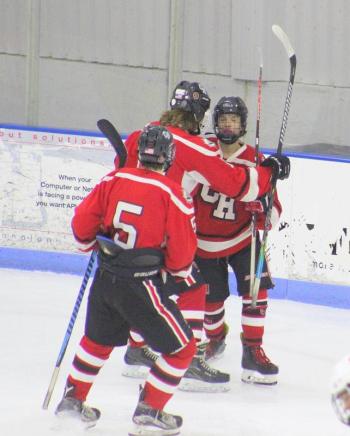 The Camden Hills ice hockey team in its Jan. 25 game. (Courtesy Molly Cole)