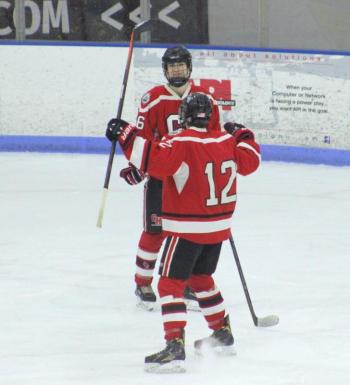 The Camden Hills ice hockey team in its Jan. 25 game. (Courtesy Molly Cole)