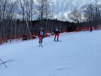 Camden Hills skiers Devon Smith (150) and J.J. Harrington (202). (Courtesy Mike Smith)
