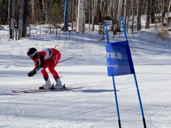 Camden Hills alpine skier Caellen Roberts at the KVAC championship Feb. 5. (Courtesy Mike Smith)