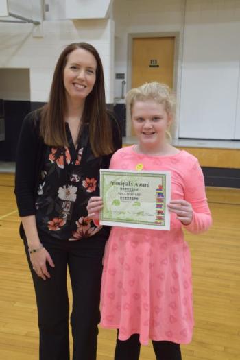 Principal’s Award Recipient: Nina Shepard stands with Principal Ainslee Riley. (Photo courtesy Thomaston Grammar School)