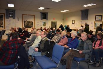 Audience members at a previous Planning Board meeting regarding a proposed monopole tower on Camden Street in Rockland. (Photo by Sarah Thompson)