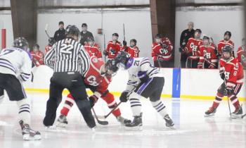 The Camden Hills ice hockey team during its Feb. 19 game. (Courtesy Molly Cole)