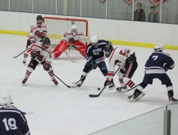 The Camden Hills ice hockey team during its Feb. 1 game. (Courtesy Molly Cole)