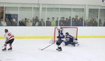 The Camden Hills ice hockey team during its Feb. 1 game. (Courtesy Molly Cole)