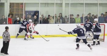 The Camden Hills ice hockey team during its Feb. 1 game. (Courtesy Molly Cole)