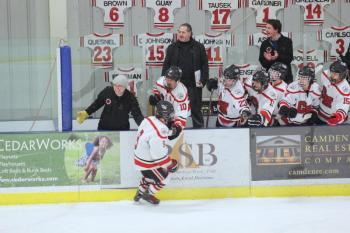 The Camden Hills ice hockey team during its Feb. 1 game. (Courtesy Molly Cole)