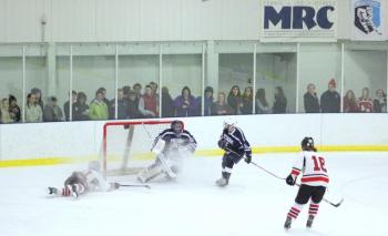 The Camden Hills ice hockey team during its Feb. 1 game. (Courtesy Molly Cole)