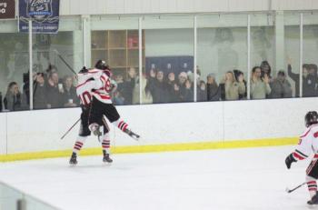 The Camden Hills ice hockey team during its Feb. 1 game. (Courtesy Molly Cole)