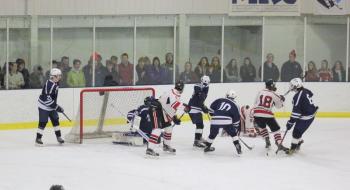 The Camden Hills ice hockey team during its Feb. 1 game. (Courtesy Molly Cole)