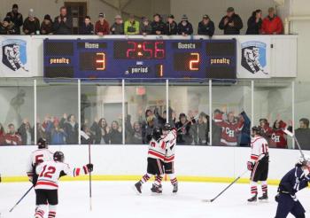 The Camden Hills ice hockey team during its Feb. 1 game. (Courtesy Molly Cole)