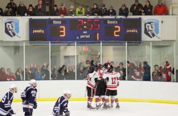 The Camden Hills ice hockey team during its Feb. 1 game. (Courtesy Molly Cole)