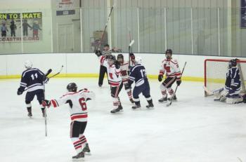 The Camden Hills ice hockey team during its Feb. 1 game. (Courtesy Molly Cole)
