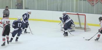 The Camden Hills ice hockey team during its Feb. 1 game. (Courtesy Molly Cole)