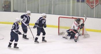 The Camden Hills ice hockey team during its Feb. 1 game. (Courtesy Molly Cole)