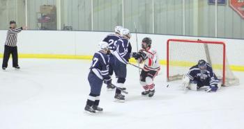 The Camden Hills ice hockey team during its Feb. 1 game. (Courtesy Molly Cole)
