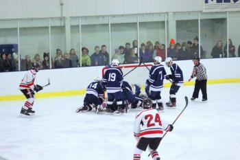 The Camden Hills ice hockey team during its Feb. 1 game. (Courtesy Molly Cole)