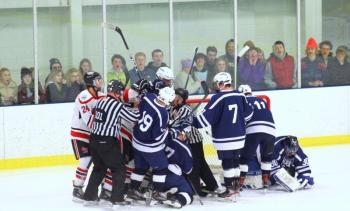The Camden Hills ice hockey team during its Feb. 1 game. (Courtesy Molly Cole)