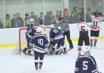 The Camden Hills ice hockey team during its Feb. 1 game. (Courtesy Molly Cole)
