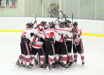 The Camden Hills ice hockey team during its Feb. 1 game. (Courtesy Molly Cole)