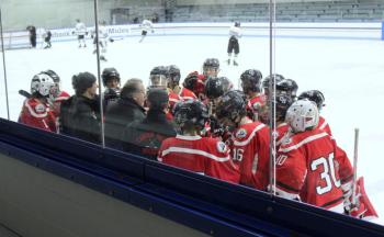 The Camden Hills ice hockey team during its Feb. 5 game. (Courtesy Molly Cole)
