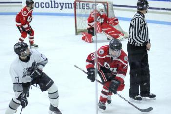 The Camden Hills ice hockey team during its Feb. 5 game. (Courtesy Molly Cole)