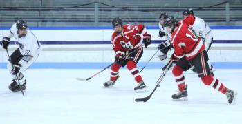 The Camden Hills ice hockey team during its Feb. 5 game. (Courtesy Molly Cole)