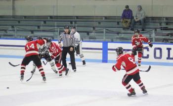 The Camden Hills ice hockey team during its Feb. 5 game. (Courtesy Molly Cole)
