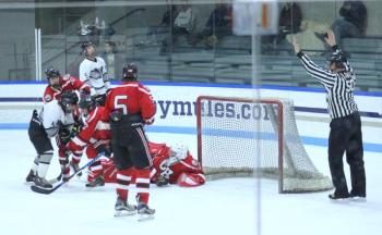 The Camden Hills ice hockey team during its Feb. 5 game. (Courtesy Molly Cole)