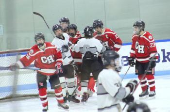 The Camden Hills ice hockey team during its Feb. 5 game. (Courtesy Molly Cole)