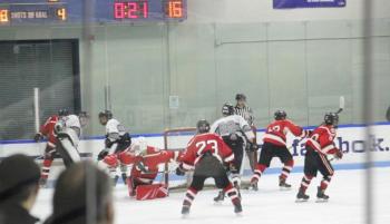 The Camden Hills ice hockey team during its Feb. 5 game. (Courtesy Molly Cole)